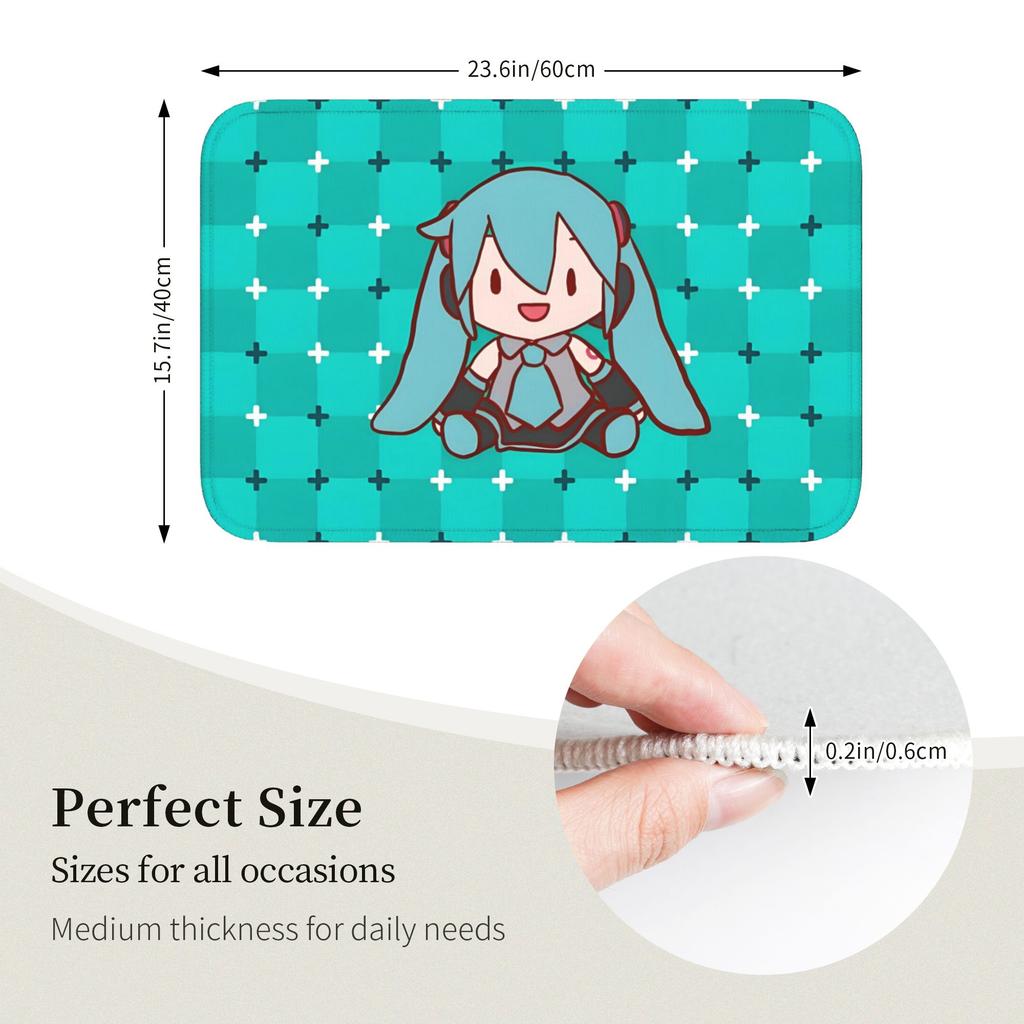 Hatsuned Mikues Cartoon Doormat Anti-Slip Bath Kitchen Welcome Mat Living Room Door Floor Entrance Carpet Rug Footpad