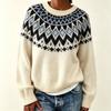 Womens Loose Fit Round Neck Fair Isle Knit Sweater Colorblock Pullover Fall Winter