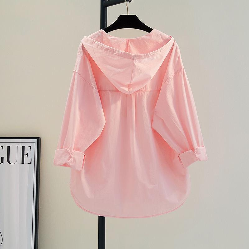Oversized Tops Long Sleeve Fashion Korean White Blouse Women Shirt Hooded Casual Cotton Blouses