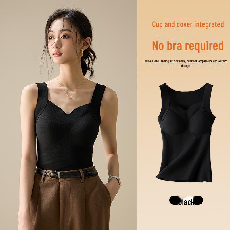 Women's V-Neck Heated Seamless Vest with Skin-Beautifying High-Elastic Warmth and Built-in Bra.