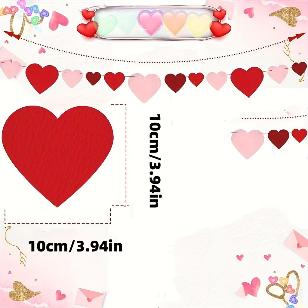 60-Piece Valentine's Day Heart Garland Felt Banner Heart-Shaped Door Curtain Hanging Decoration Wedding Room Decoration Party