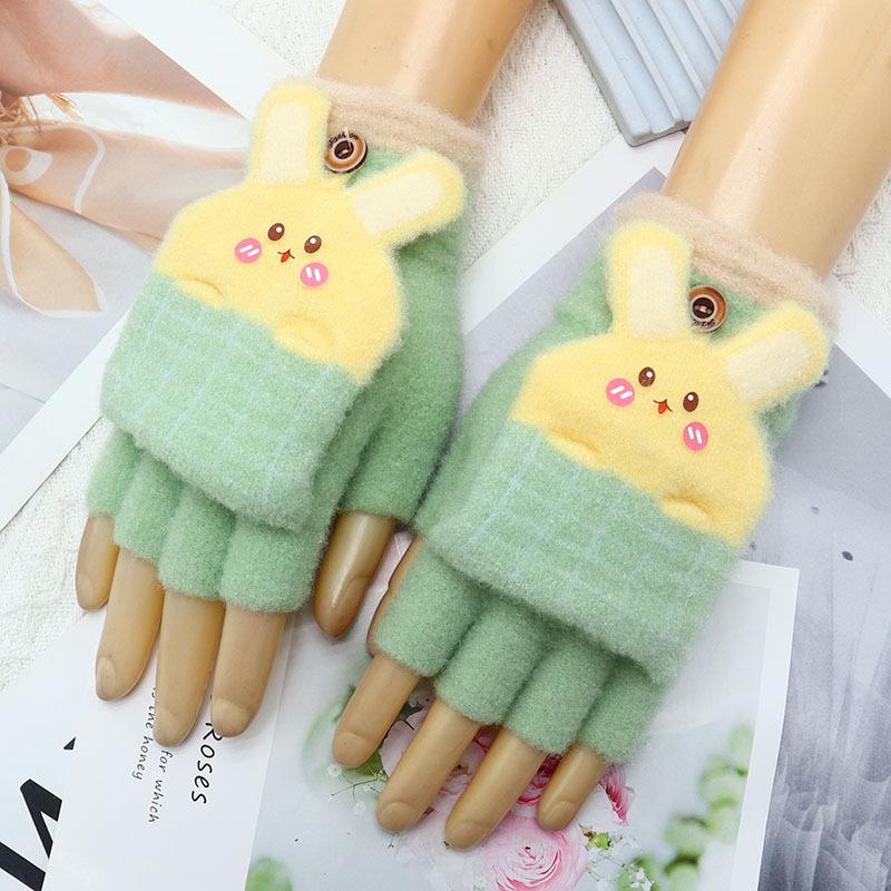 Children's Winter Wool Flip-Top Gloves - Warm, Cartoon Design for Elementary Boys & Girls