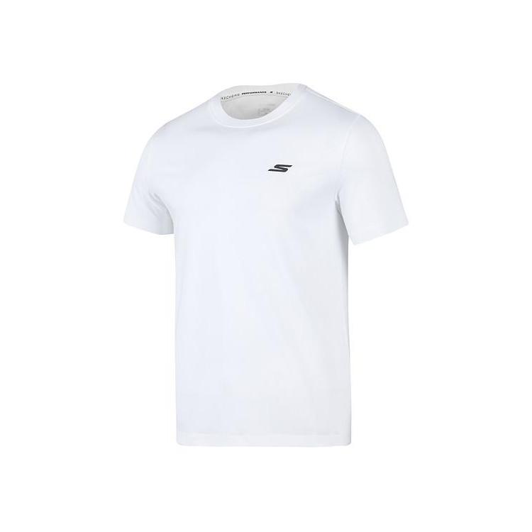 Skechers Elastic Solid Color Breathable Quick-Dry Outdoor Short Sleeve T-Shirt Men Tops Bright-White P223M094-0019 S