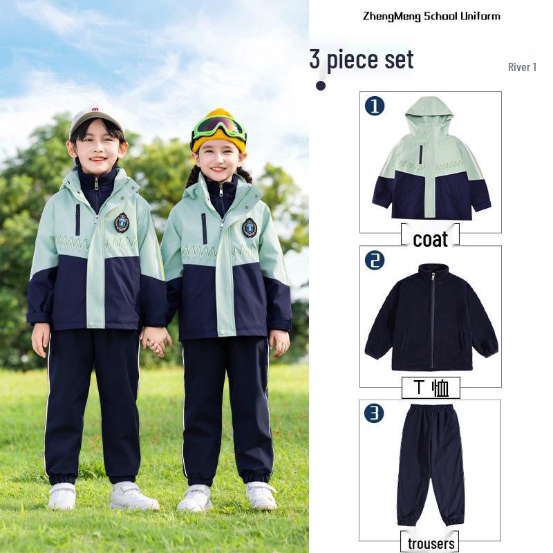 Set Uniforme Sportiva Autunnale per la Prima Elementare: Giacca a vento invernale e completo a tre pezzi per la scuola materna