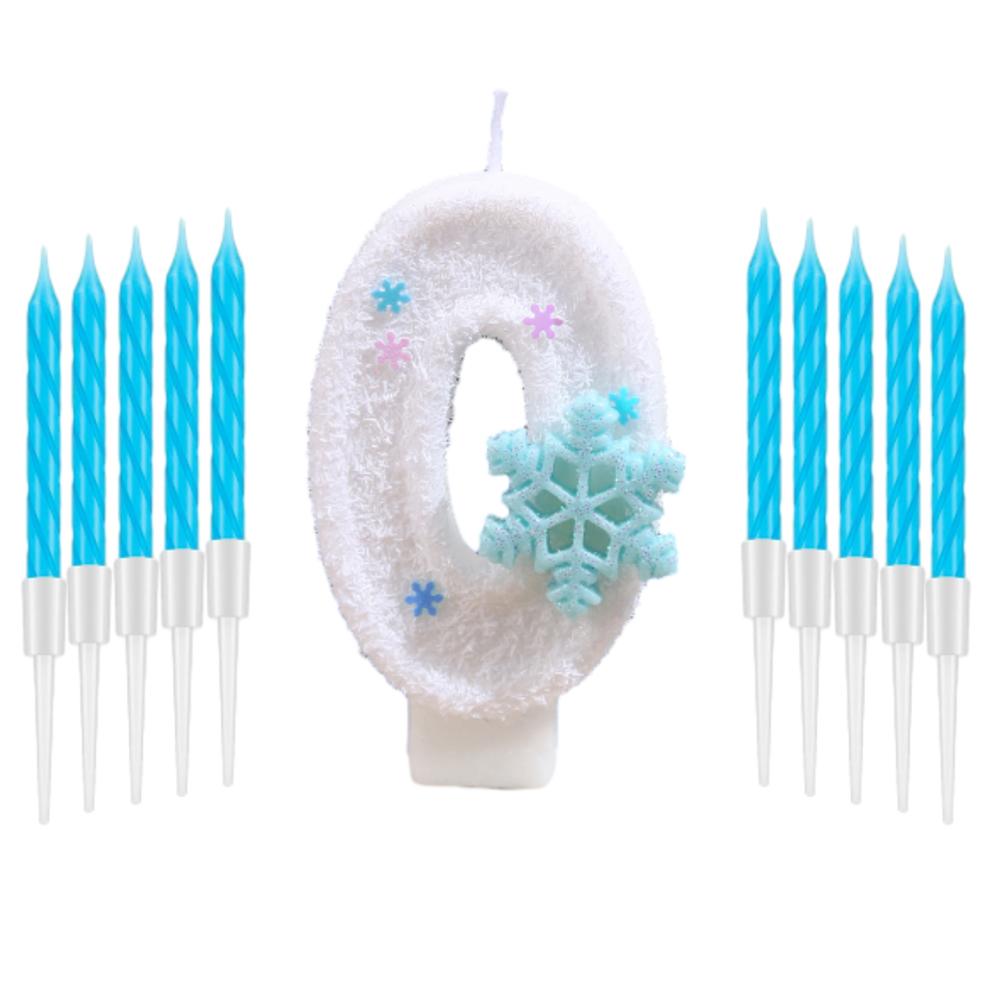 11pcs White Frozen Snow Themed Birthday Candles,White Snow Snowflake 0-9 Party Supplies,Winter Frozen Birthday Party Decorations
