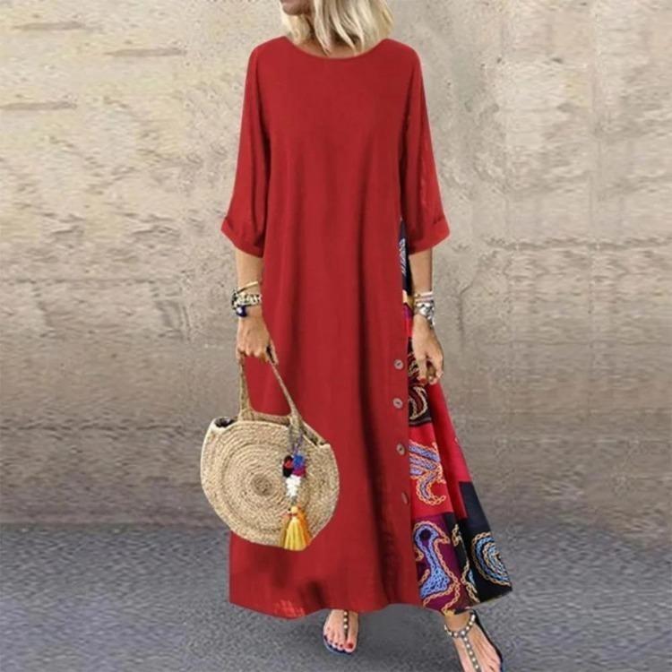 Summer Fashion Floral Maxi Dress Plus Size Casual Loose Long Sleeve Swing Dress Big Holiday Vestidos Longos Robe