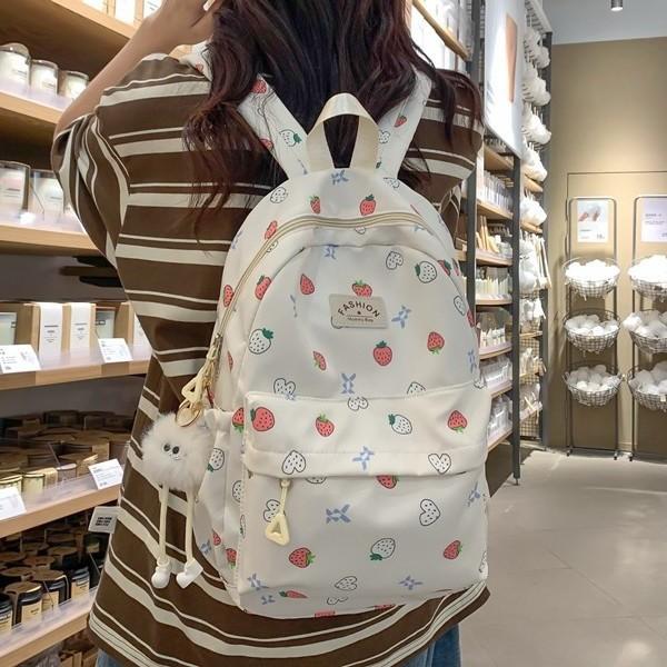 Schoolbag new high-value Japanese ins fresh and sweet strawberry backpack junior high school students lightweight travel spring outing backpack