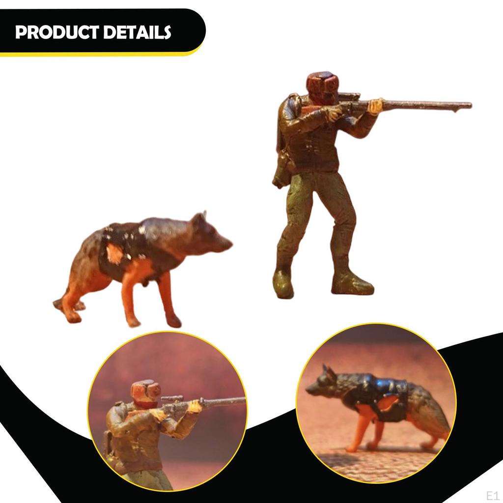 2 Pieces and Dog Miniature Figures Diorama Painted Small Mini People Figurines for Games Crafts