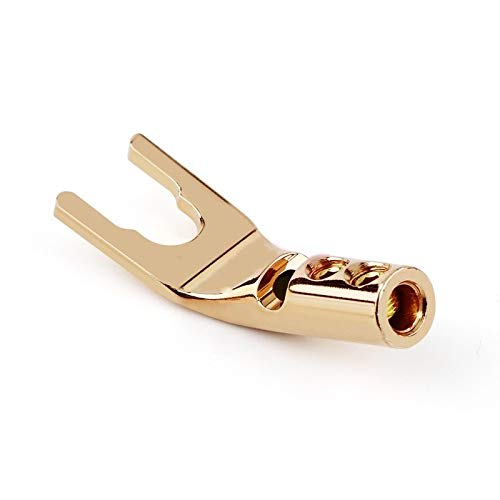WYVERN AUDIO HIFI Copper Y-Lug Terminals (Set of 4 or 8) L-Shaped Solderless Spade Plugs (Y-Lug Plugs) with Gold-Plated 4.2mm Cable Sockets (Set of 4,