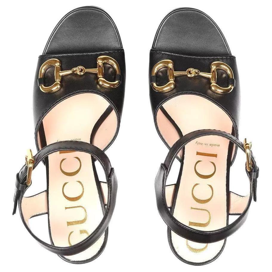 Gucci Horsebit Leather One Strap Sandals 12cm Women's Black 674776 BKO00 1000