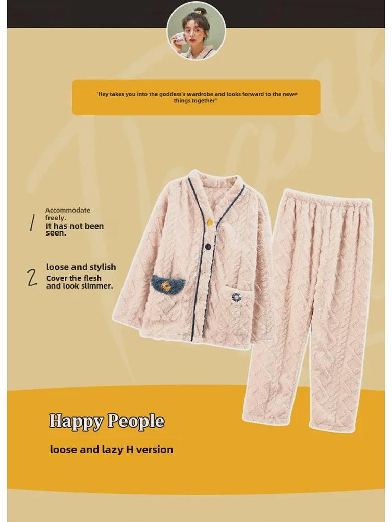 Couple's Winter Pajamas: Thick Plush Coral Fleece Set for Men and Women