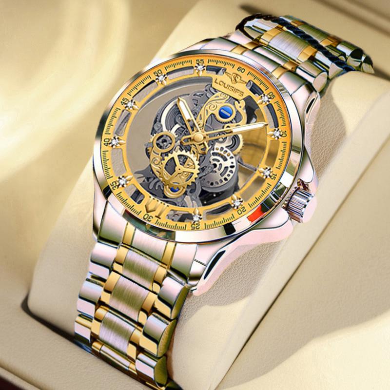 

2023 Двусторонние автоматические часы-скелетоны для мужчин в деловом стиле — водонепроницаемые, светящиеся