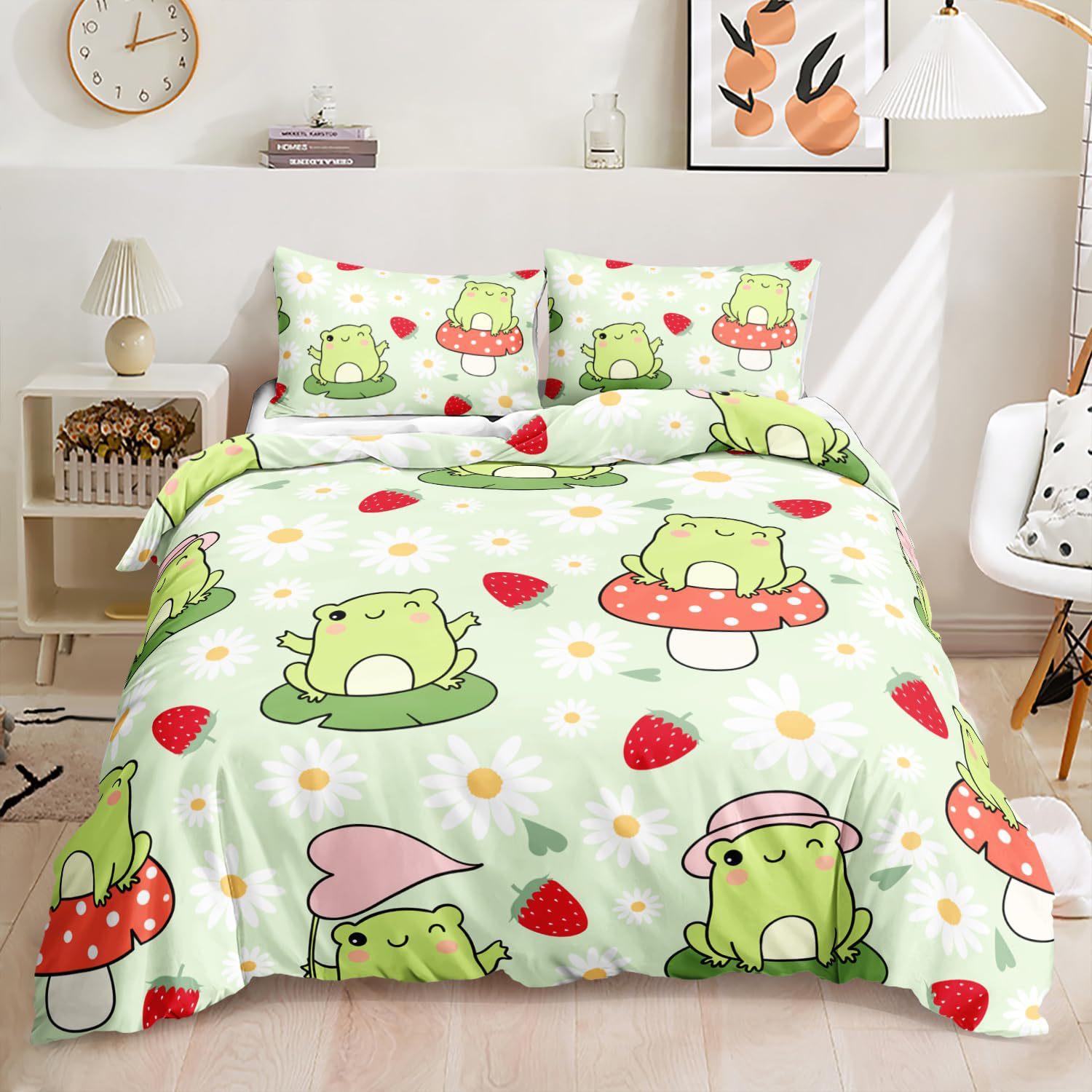 

Frog Soft Comfortable Quilt Cute Animal Three-Piece Full Size Children Male Female Adult EU single 135*200