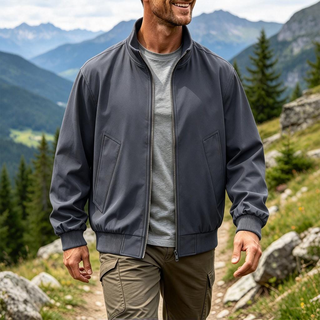 Men's Spring Fall Stand Collar Cargo Jacket, Loose Fit Windproof Streetwear Running Jacket