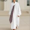 Men Striped Tie Up Long Sleeve Front Cross Long Tunic Shirts Tops Robes