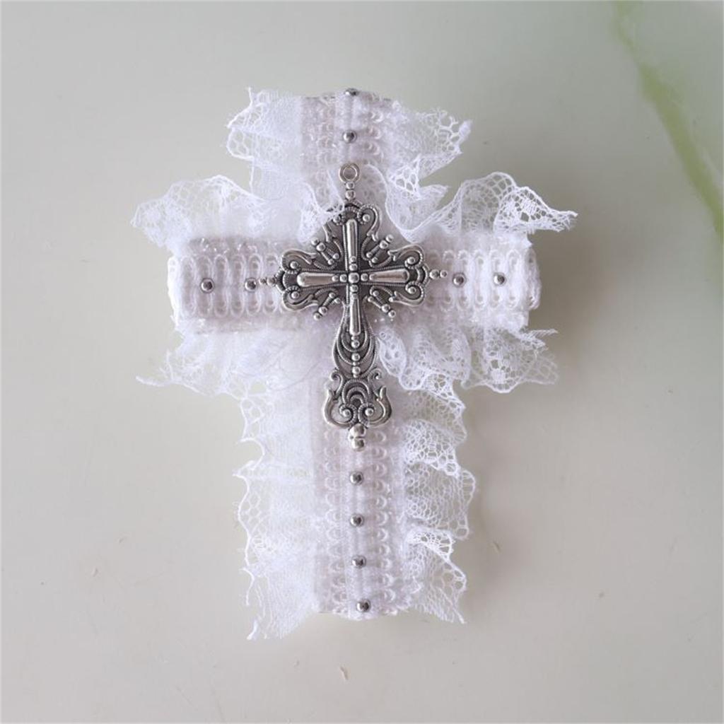 Lace Hair Clip Dark Balletcore Crosses Dark Flat Clip Halloween Hairpin Dark Elegant Hair Clip for Bunches