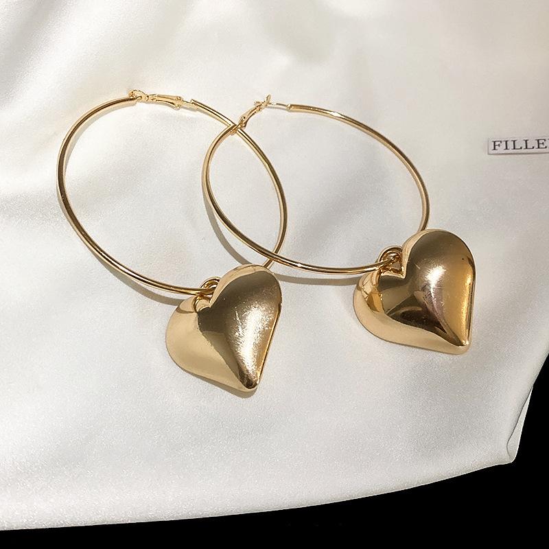 Silver Big Heart Pendant Earrings For Women Exaggerated Metal Geometric Huggie Hoop Earrings Jewelry Gift