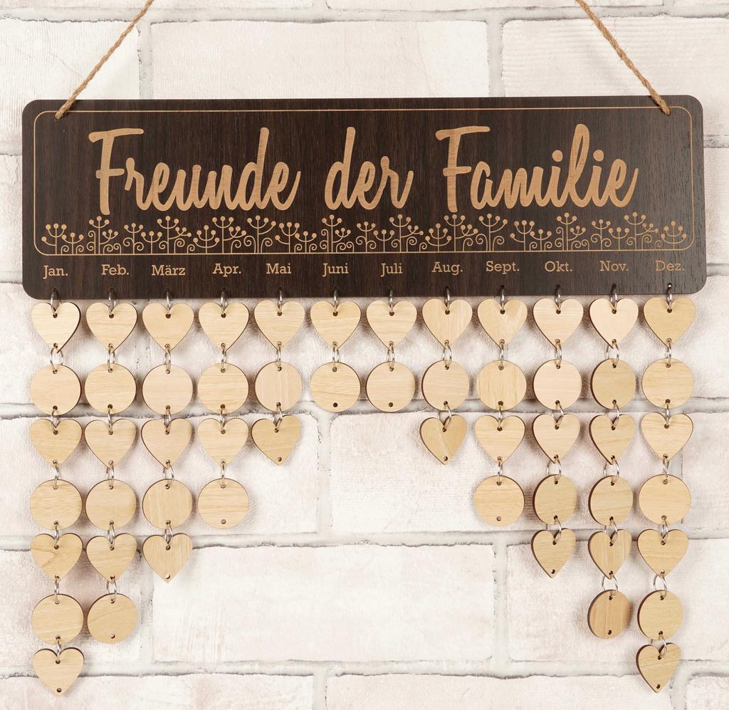 Inkdotpot Geburtstagskalender aus Holz mit hängenden Daten, DIY-Geburtstags-Tracker, Wandbehang, Bauernhaus-Dekor