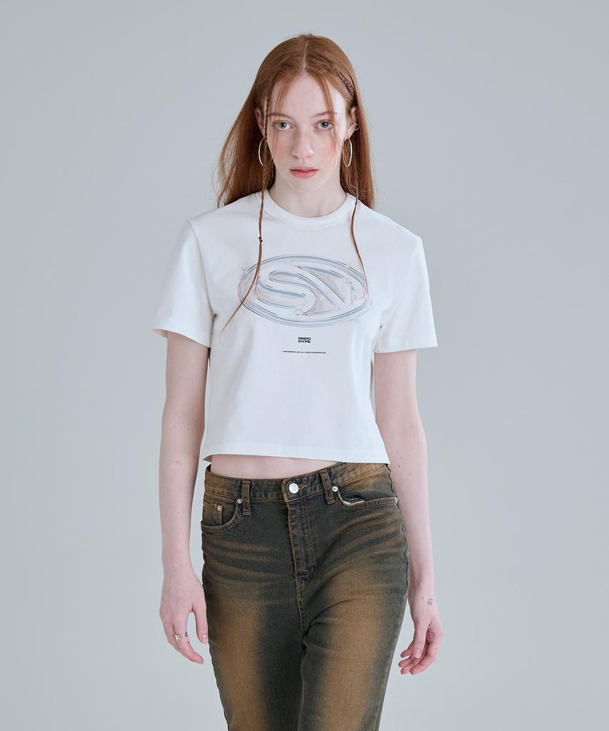 SEONEED Effect Symbol Crop Short Sleeve T-Shirt White