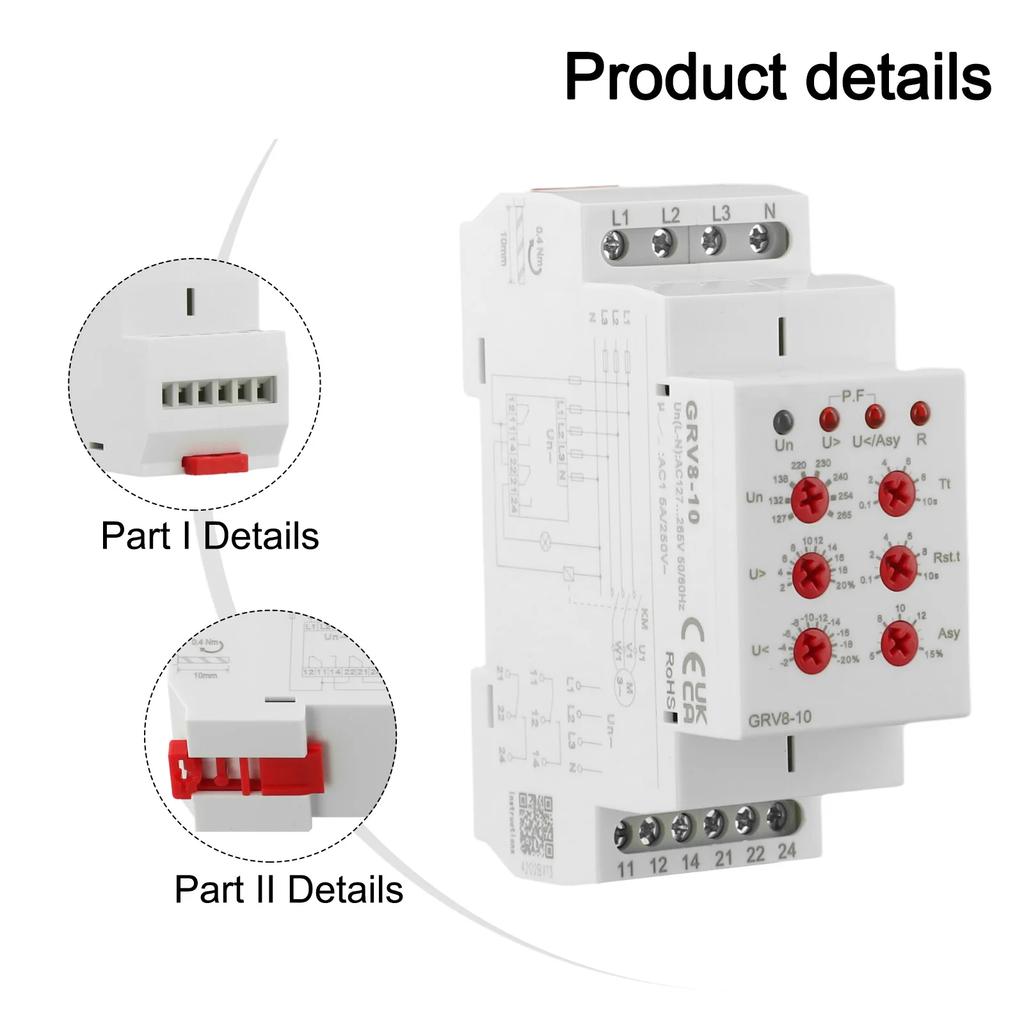 36*64*95mm 3Phase Relay Ac Dc Relay Over Voltage Protection Protection Relay 2 C O Output Adjustable Time Delay