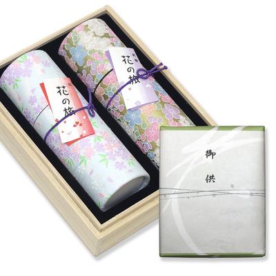 Sympathy Incense Gift Set In Paulownia Wood Box [Hanakurabe 2 Types Sandalwood with Outer Wrapping] Made In Japan, Low Smoke, Perfect for Gifts, Buddh