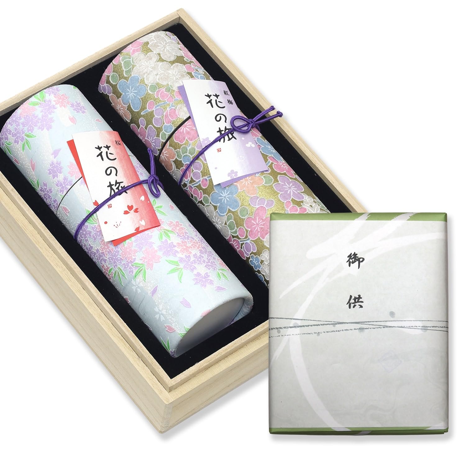 

Condolence Incense Gift Set in Paulownia Wood Box [Hanakurabe 2 Types, Sandalwood, with Outer Wrapping] Made in Japan, Low Smoke, Perfect for