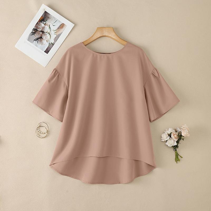 ZANZEA Lässige Bluse mit Rundhalsausschnitt und 3/4-Ärmeln für Damen