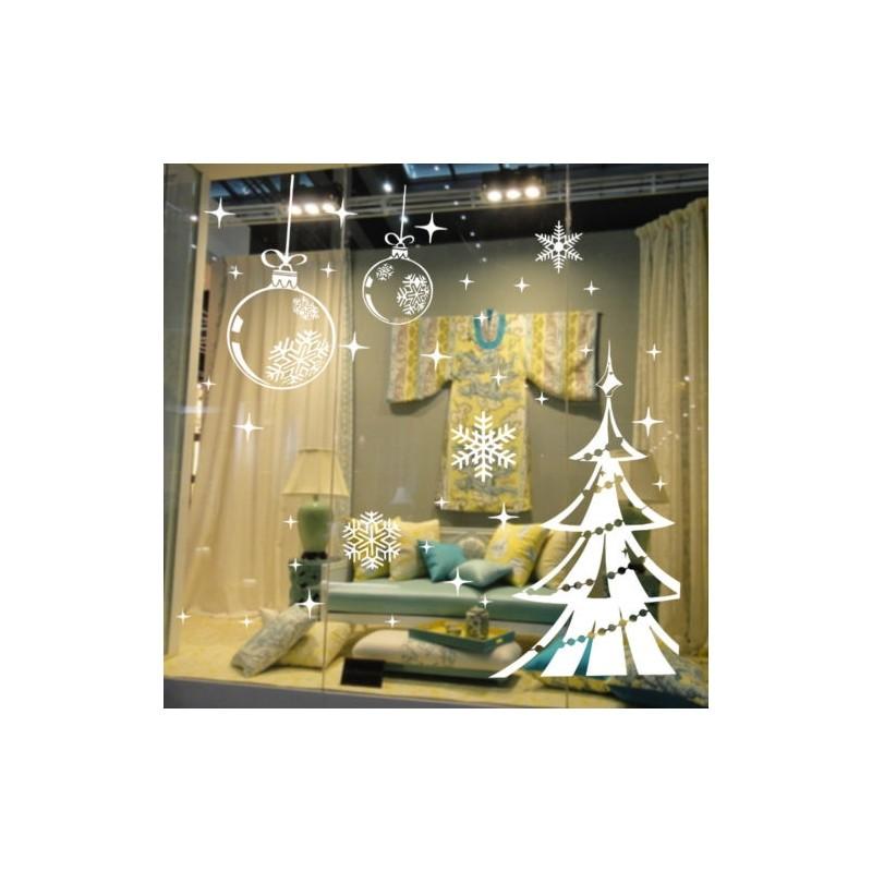 Premium Quality Merry Christmas Tree Baubles Wall Sticker With Elegant Snowflakes Decor