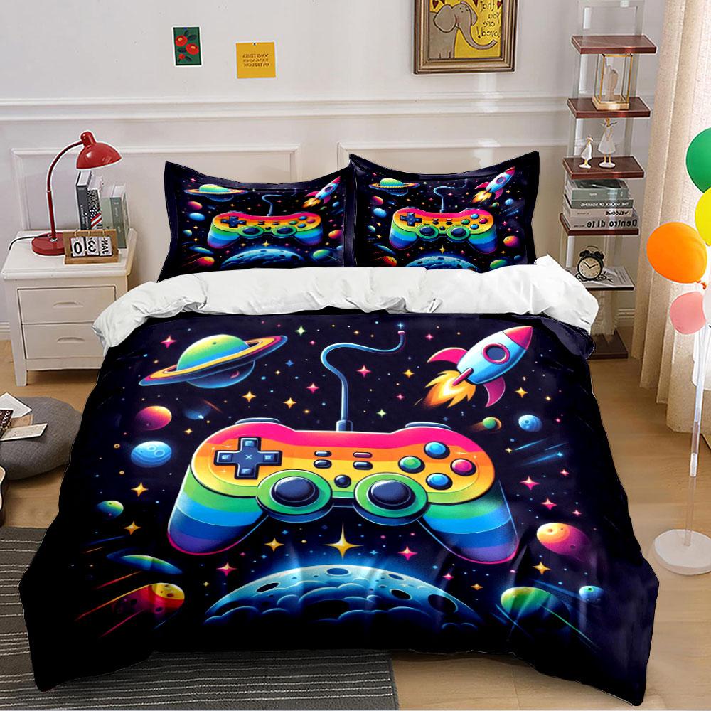 "Rainbow Gamepad Galaxy Set" Bedding Duvet Cover Set Duvet Cover Pillowcases (1 * Duvet Cover 2 * Pillowcases, without duvet insert)