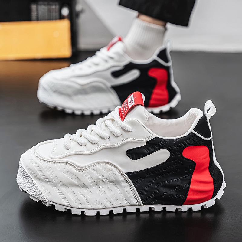 

Европейские мужские кроссовки из тисненой кожи - Весна 2025: Супермягкая толстая подошва, модный папин стиль 42 красный/белый