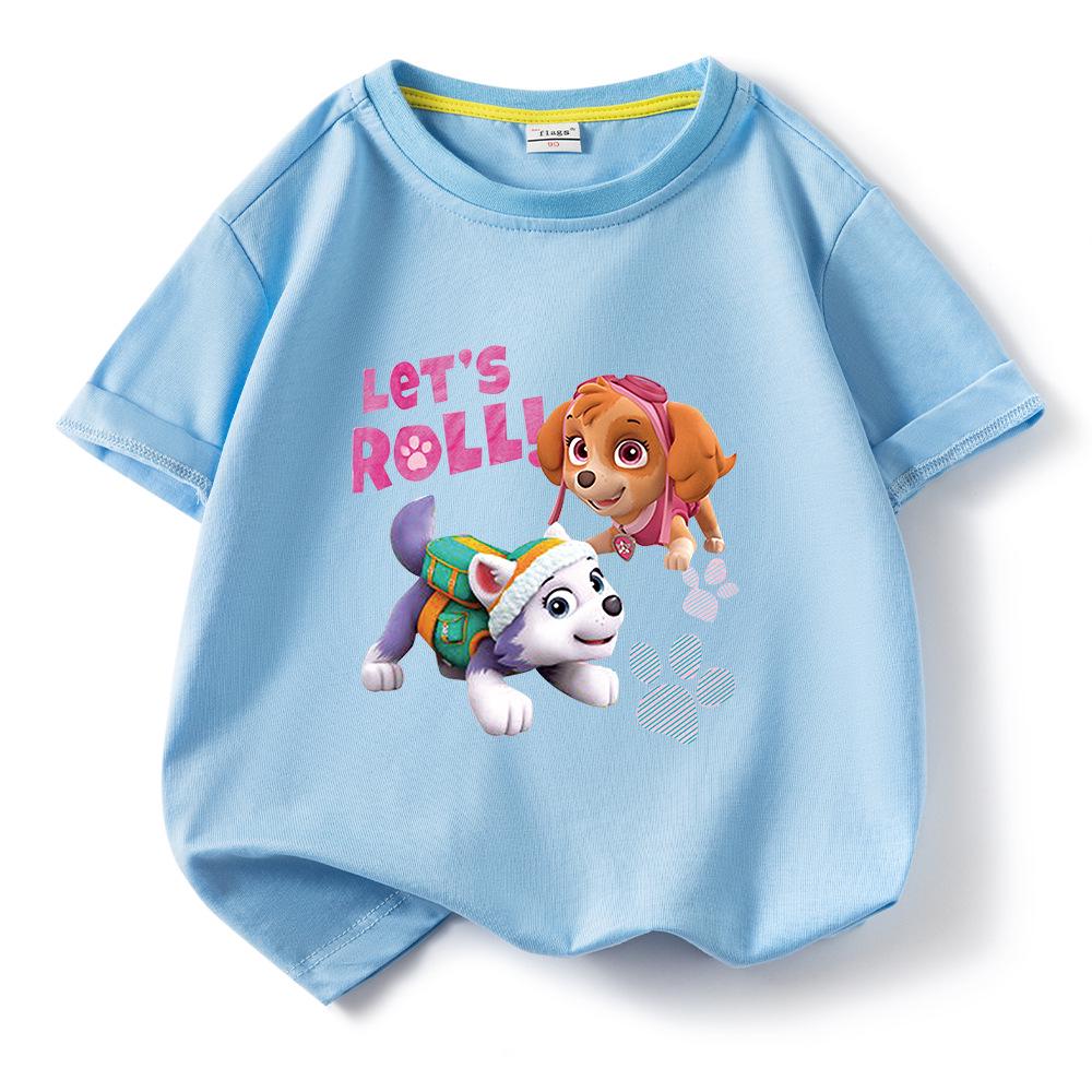 PAW Patrol Girls' Cartoon Print Short Sleeve Cotton T-shirt, Round Neck Pullover, Summer New Arrival