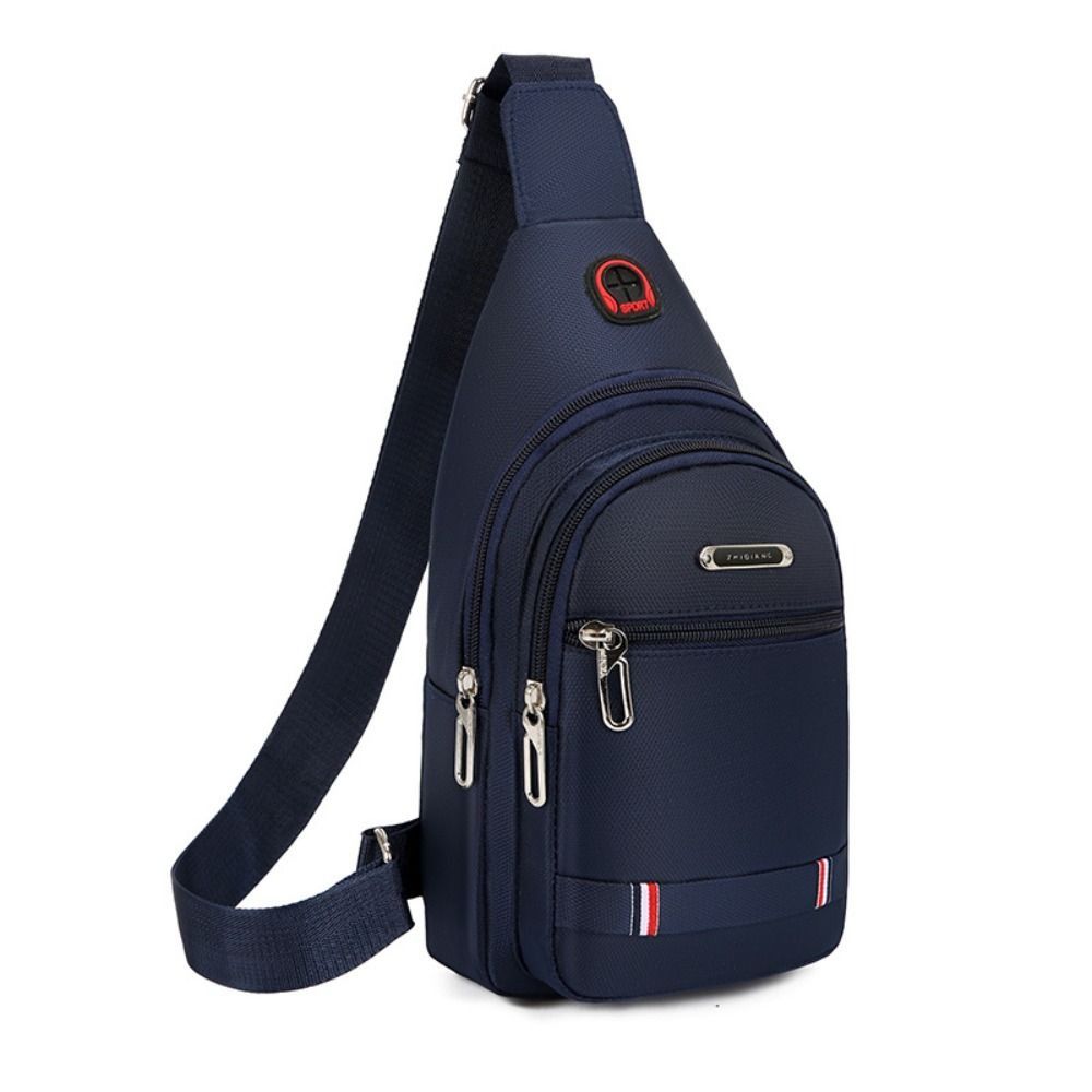 

Casual Men Sling Bag Crossbody Shoulder Bag Sling Chest Bag Outdoor Travel Sports USB Charge Port Oxford Cloth 3 Zipper Bag синій
