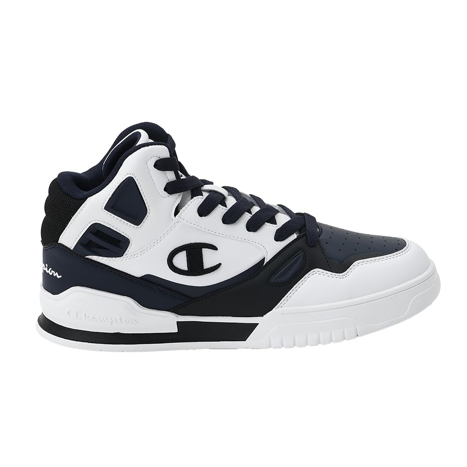 Champion 3 Point Tech Mid S22273 Sneakers with White and Size Cm Men's One-Point Logo, Navy, 25.0