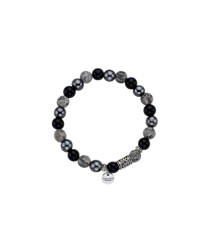 Scalettoblack Scb099 [Surgical Steel] Black And Grey Gemstone Bracelet