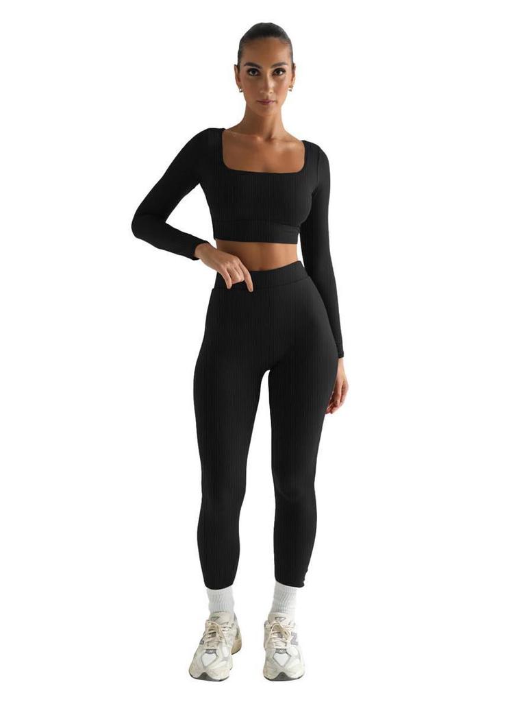 2024 Winter Women's Solid Color Long Sleeve Square Neck Two-Piece Slim Fit Fashion Suit