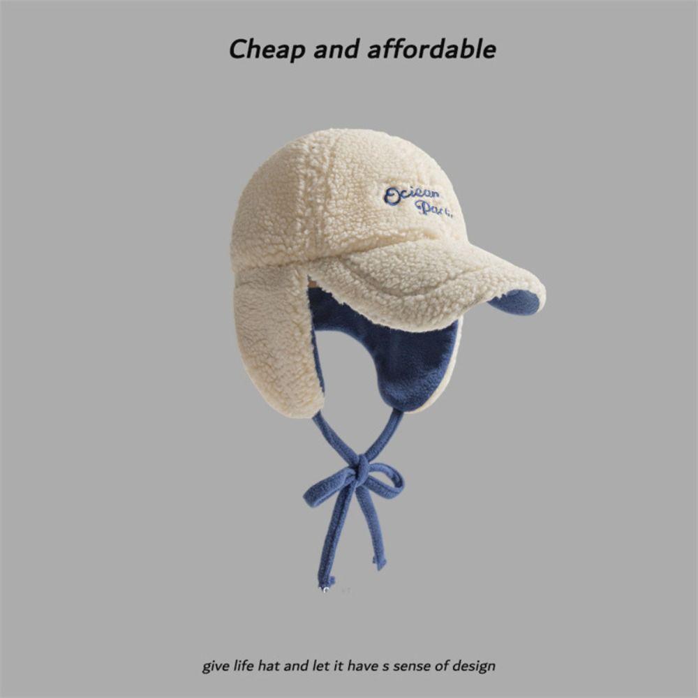 Earflaps Visor Winter Baseball Cap Thickened Lamb Wool Hat Versatile Warm Pilot Hat  Women and Men