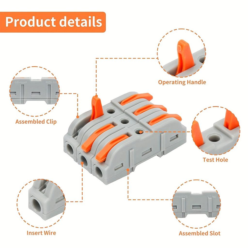 Connecteurs de fil à levier Kit de 50 connecteurs de fil en ligne pour connexion rapide Pousser dans Connecteurs électriques d'épissure compacts