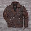 Chinesische Größe Schwere Motorradjacke Natur Rindsleder Oberste Schicht Braun Lässig Vintage Retro Moto Anzug Ledermantel Winter