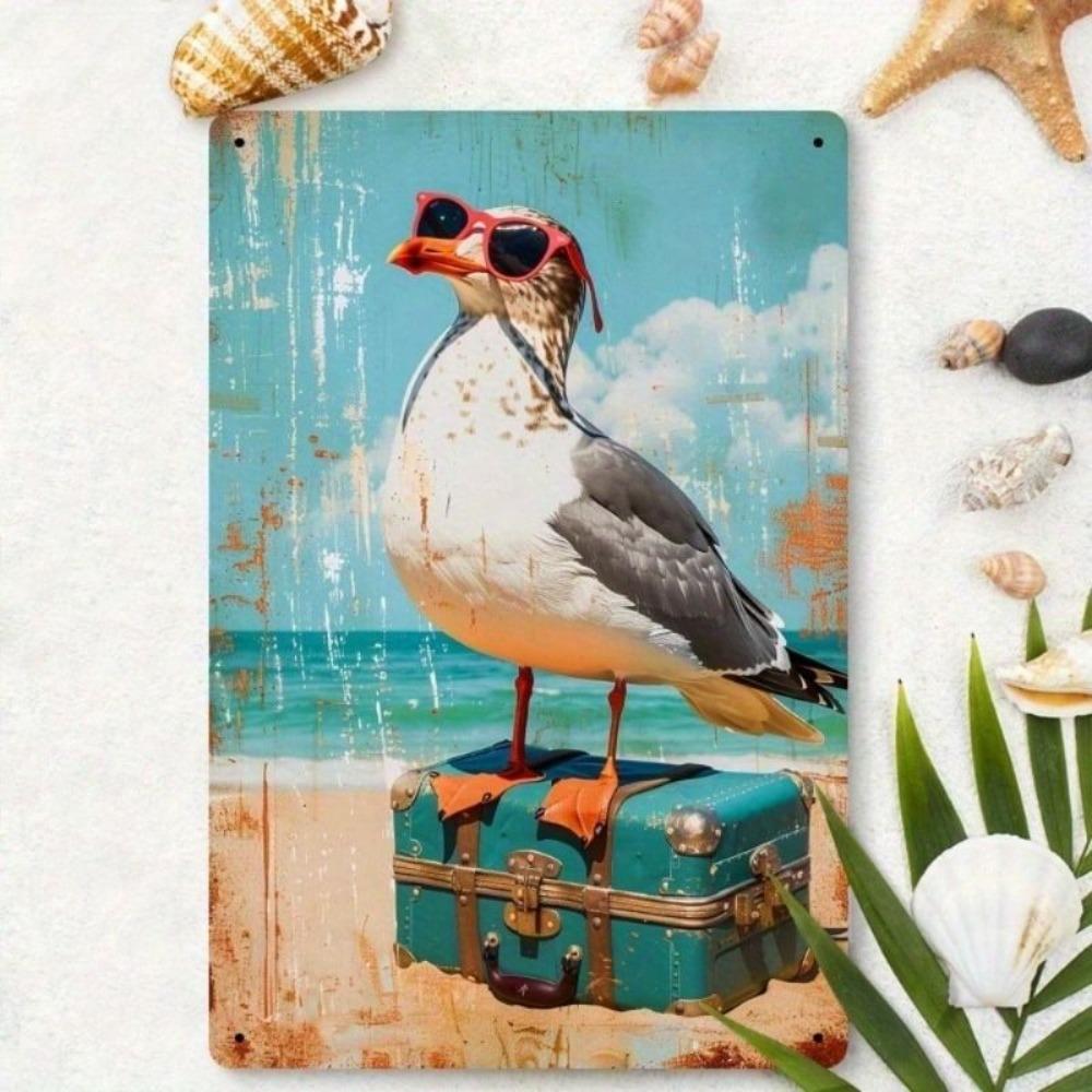 Vintage Tin Art Tea Cup Glasses Suitcase Home Decor