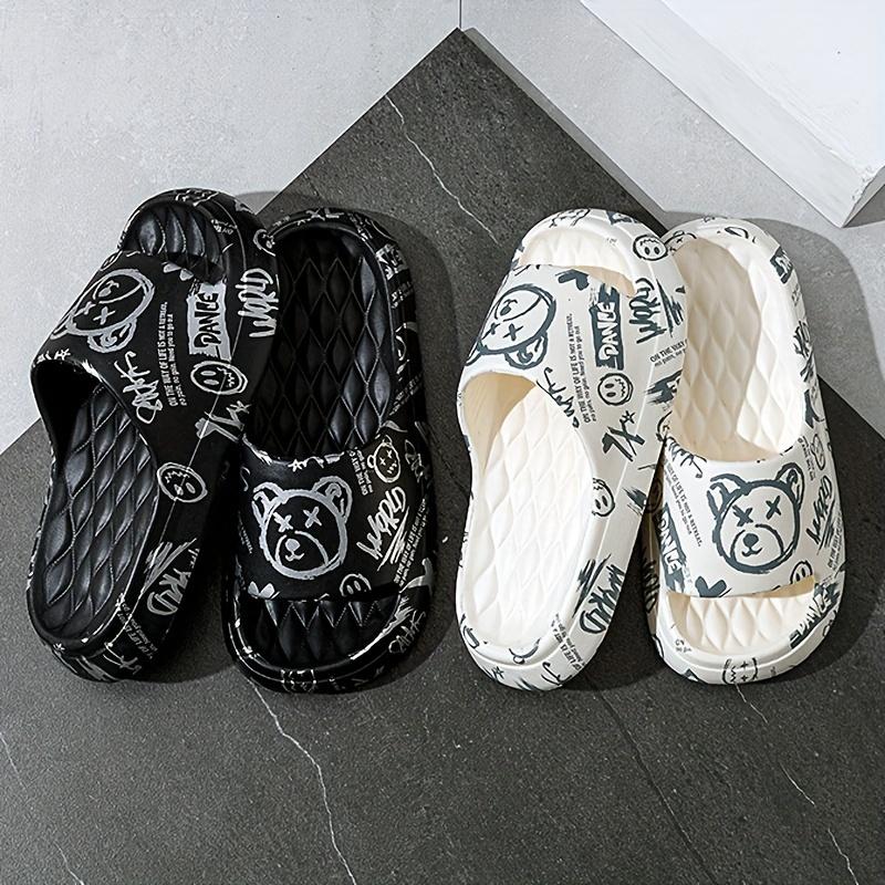 Cartoon Print Pillow Slides - Soft, Lightweight, Non-Slip, Slip-On Shower Slides with Open Toe Design - Ideal for Beach, Pool, and Home Use