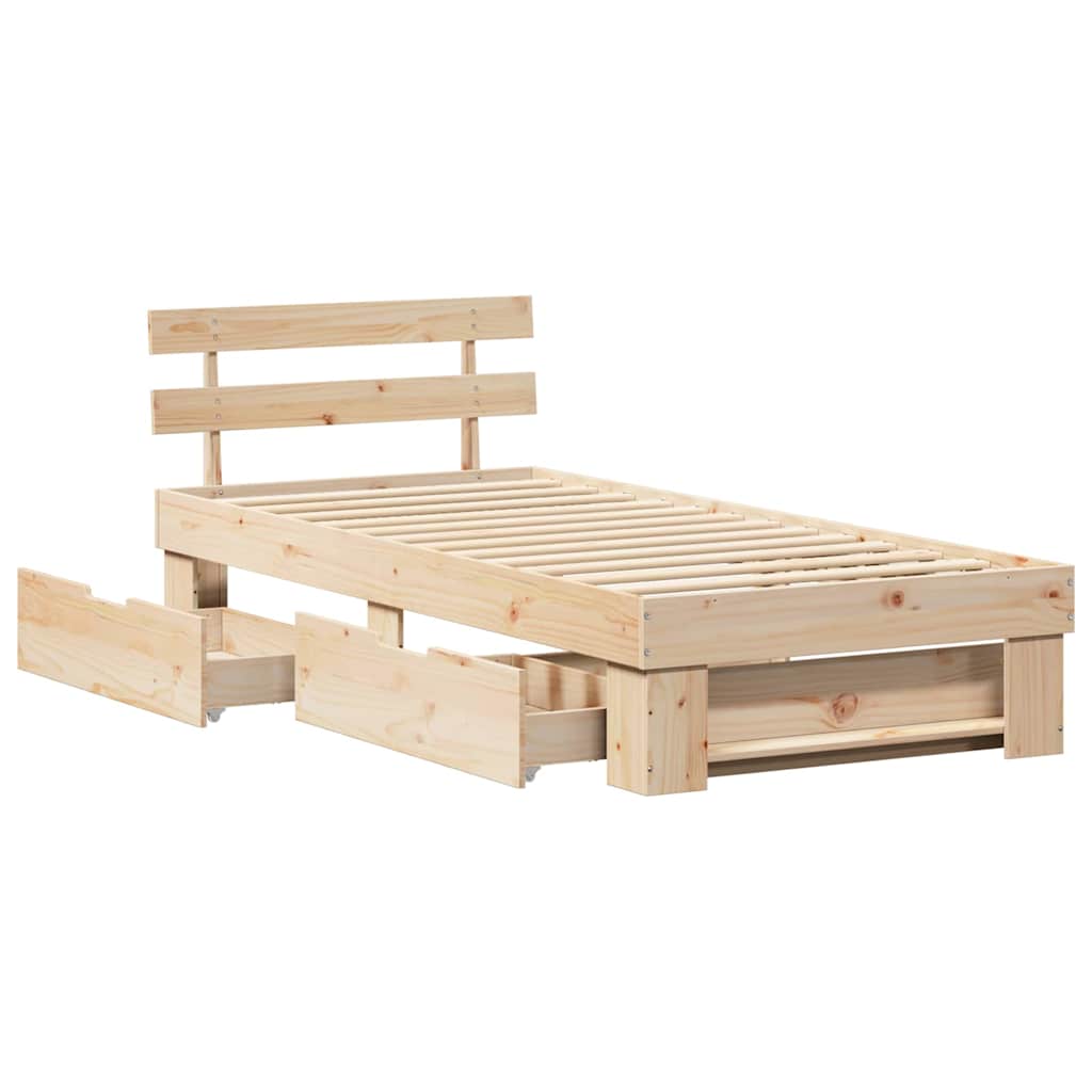 Natural Wooden Bed Frame with Headboard 75 x 190 cm Solid Pine Wood