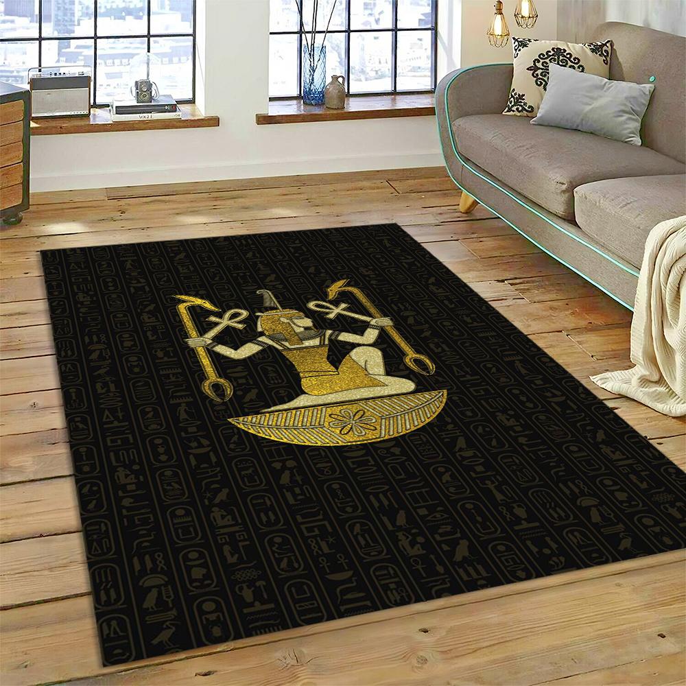 Ancient Egyptian Mythological Ideographic Sign Symbols Carpet Rug for Home Living Room Bedroom Sofa Doormat Decor,Non-slip Mat