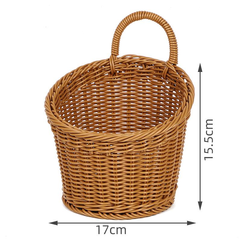 Imitation Rattan Kitchen Storage Basket Brown With Handle Hand-Woven Hanging Baskets Vegetable Fruit Flower Sundries Organizer