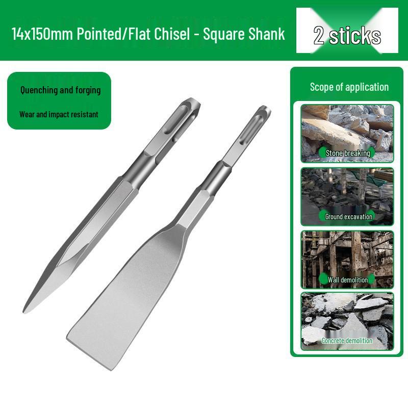 Ultra-thin Hammer Drill Bit Set: Square, Round, Hex Shank Chisels & Pick Bits for Electric Drill and Wall Slotting.