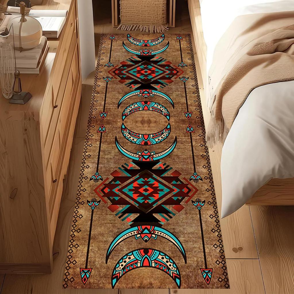 Mexican Long Runners Rug,Rustic Country Native American Abstract Geometric Neutral Carpet Runner for Hallway Dining Room Foyer