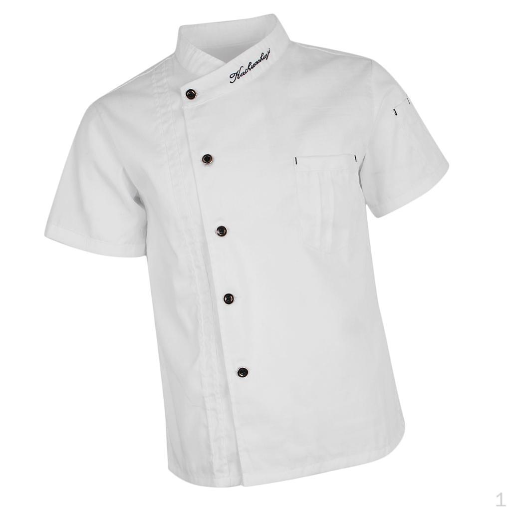 Breathable Chef Coat Jacket, Lightweight Short Sleeve Single-Breasted Shirt 5 Sizes to Chose