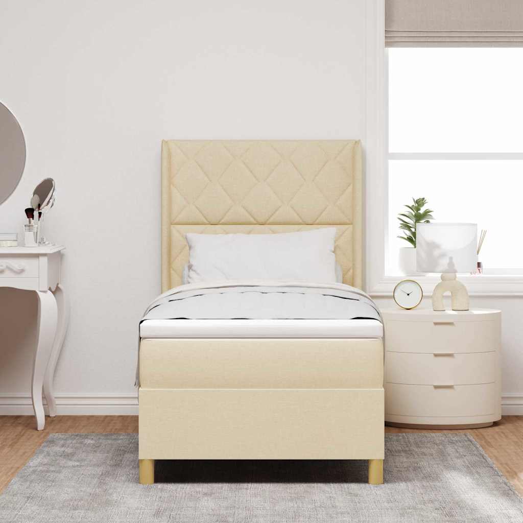 Box Spring Bed with Headboard Cream 90 x 200 cm Fabric