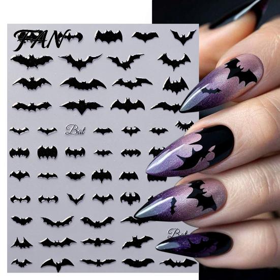 Halloween Theme Nail Decals Art Stickers, 5D Embossed Skull Pumpkin Ghost Parties Stickers Decals, Waterproof Self Adhesive Manicure Decoration