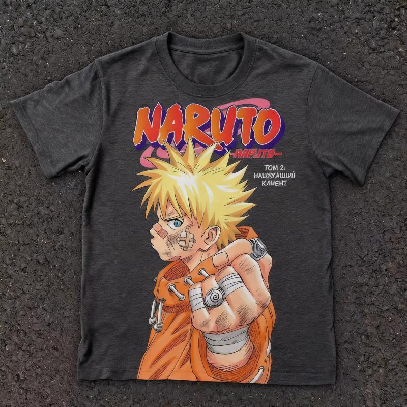 New Naruto Unisexga Retro Cover Naruto Print Pure Cotton Short Sleeved Loose Top with Fashionable Pattern for Unisex and Women