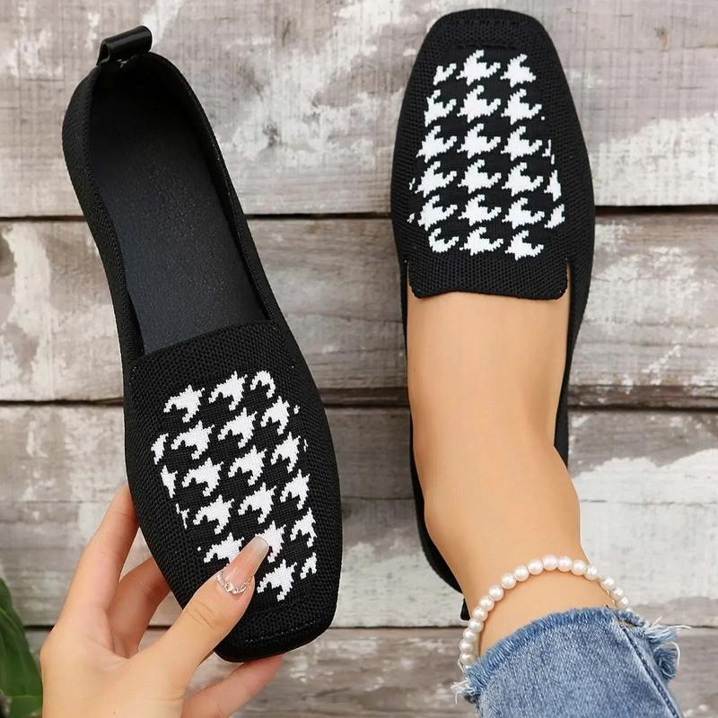 Ladies Casual Knitting Shoes Square Toe Flat Sole Fly Weave Soft Lightweight Large Size Casual Shoes Platform Sandals Footwear